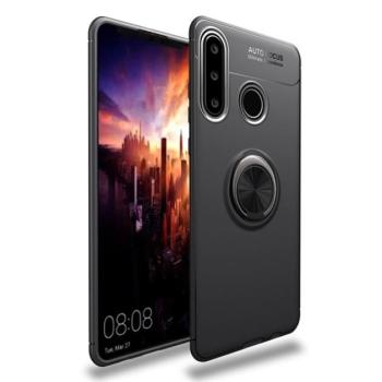 Szilikon telefonvédő (asztali tartó funkció, telefontartó gyűrű, 360°-ban forgatható, beépített fémlemez) FEKETE Huawei P40 Lite E / Y7p kép