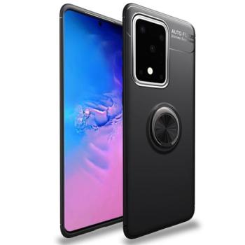 Szilikon telefonvédő (asztali tartó funkció, telefontartó gyűrű, 360°-ban forgatható, beépített fémlemez) FEKETE Samsung Galaxy S20 Ultra (SM-G988F), Samsung Galaxy S20 Ultra 5G (SM-G988B) kép