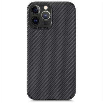 Szilikon telefonvédő (bőr hatású, kamera védelem, karbon minta) FEKETE Apple iPhone 13 Pro Max kép
