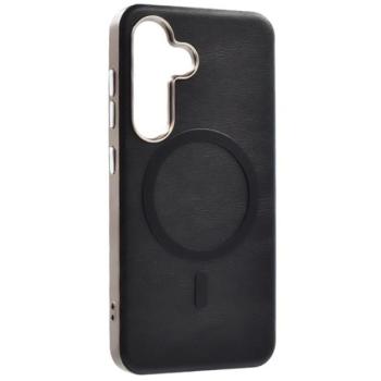 Szilikon telefonvédő (ECO bőr hatású hátlap, karcolásmentesítő belső, fém kameravédő, MagSafe, prémium) FEKETE Samsung Galaxy A56 5G (SM-A566) kép