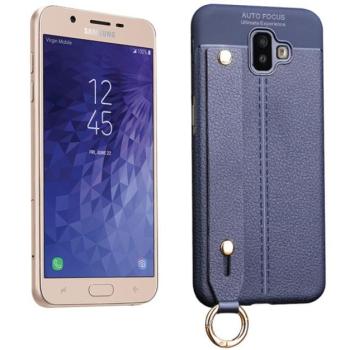 Szilikon telefonvédő (közepesen ütésálló, asztali tartó funkció, bőr hatású, varrás minta + kézpánt) SÖTÉTKÉK Samsung Galaxy J6 Plus (SM-J610F) kép