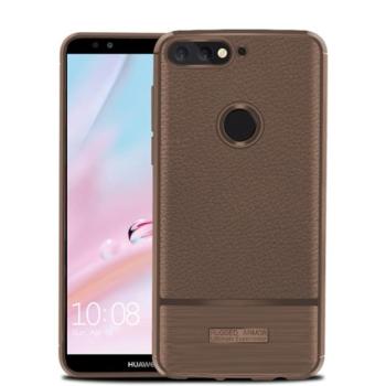 Szilikon telefonvédő (közepesen ütésálló, bőr hatású, szálcsiszolt) BARNA Huawei Y7 Prime 2018 (Y7 2018) kép
