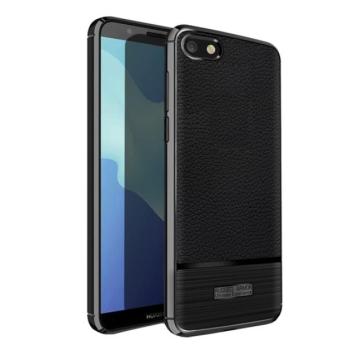 Szilikon telefonvédő (közepesen ütésálló, bőr hatású, szálcsiszolt) FEKETE Huawei Y5 2018 (Y5 Prime 2018), Honor 7S kép