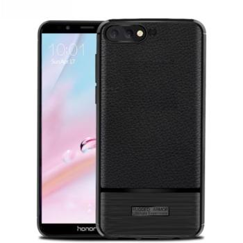 Szilikon telefonvédő (közepesen ütésálló, bőr hatású, szálcsiszolt) FEKETE Huawei Y6 (2018) kép