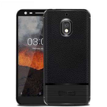 Szilikon telefonvédő (közepesen ütésálló, bőr hatású, szálcsiszolt) FEKETE Nokia 2.1 kép