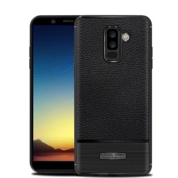 Szilikon telefonvédő (közepesen ütésálló, bőr hatású, szálcsiszolt) FEKETE Samsung Galaxy A6+ (2018) SM-A605F kép