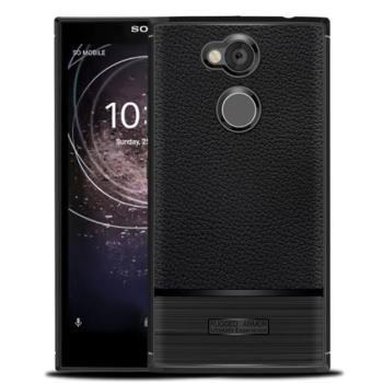 Szilikon telefonvédő (közepesen ütésálló, bőr hatású, szálcsiszolt) FEKETE Sony Xperia L2 (H4311) kép