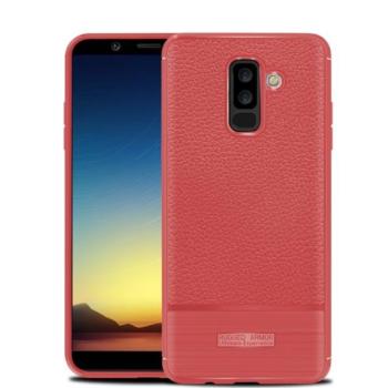 Szilikon telefonvédő (közepesen ütésálló, bőr hatású, szálcsiszolt) PIROS Samsung Galaxy A6+ (2018) SM-A605F kép