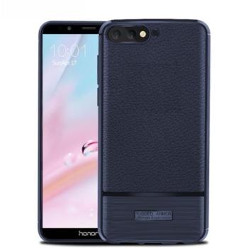 Szilikon telefonvédő (közepesen ütésálló, bőr hatású, szálcsiszolt) SÖTÉTKÉK Huawei Y6 (2018) kép
