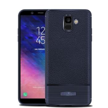 Szilikon telefonvédő (közepesen ütésálló, bőr hatású, szálcsiszolt) SÖTÉTKÉK Samsung Galaxy A6 (2018) SM-A600F kép