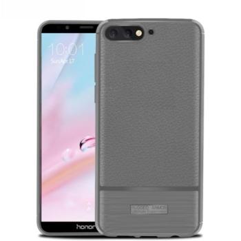 Szilikon telefonvédő (közepesen ütésálló, bőr hatású, szálcsiszolt) SZÜRKE Huawei Y6 (2018) kép