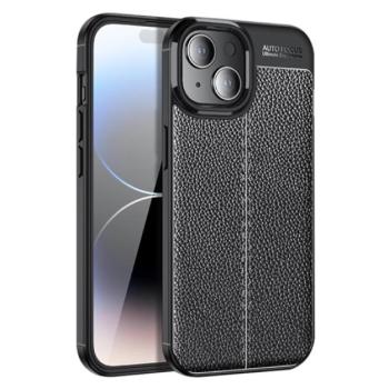 Szilikon telefonvédő (közepesen ütésálló, bőr hatású, varrás minta) FEKETE Apple iPhone 15 Plus kép