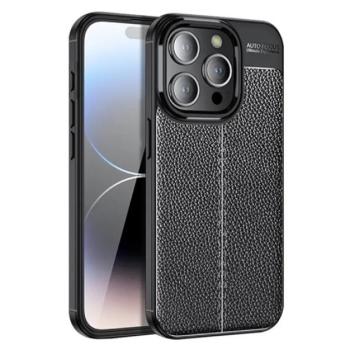 Szilikon telefonvédő (közepesen ütésálló, bőr hatású, varrás minta) FEKETE Apple iPhone 15 Pro kép