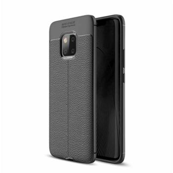 Szilikon telefonvédő (közepesen ütésálló, bőr hatású, varrás minta) FEKETE Huawei Mate 20 Pro kép
