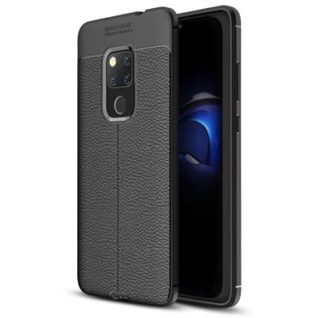 Szilikon telefonvédő (közepesen ütésálló, bőr hatású, varrás minta) FEKETE Huawei Mate 20 kép