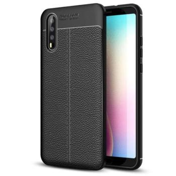 Szilikon telefonvédő (közepesen ütésálló, bőr hatású, varrás minta) FEKETE Huawei P20 kép