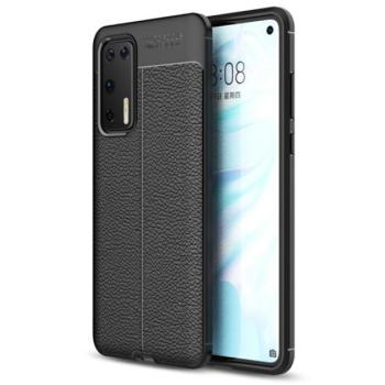 Szilikon telefonvédő (közepesen ütésálló, bőr hatású, varrás minta) FEKETE Huawei P40 kép