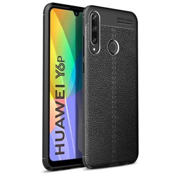 Szilikon telefonvédő (közepesen ütésálló, bőr hatású, varrás minta) FEKETE Huawei Y6p kép
