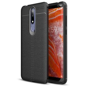 Szilikon telefonvédő (közepesen ütésálló, bőr hatású, varrás minta) FEKETE Nokia 3.1 Plus kép