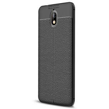 Szilikon telefonvédő (közepesen ütésálló, bőr hatású, varrás minta) FEKETE Nokia 3.1 kép