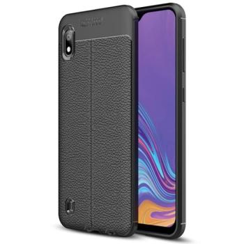 Szilikon telefonvédő (közepesen ütésálló, bőr hatású, varrás minta) FEKETE Samsung Galaxy A10 (SM-A105F) kép