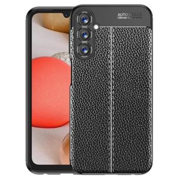Szilikon telefonvédő (közepesen ütésálló, bőr hatású, varrás minta) FEKETE Samsung Galaxy A25 5G (SM-A256) kép