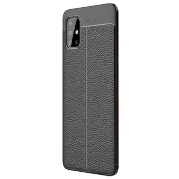 Szilikon telefonvédő (közepesen ütésálló, bőr hatású, varrás minta) FEKETE Samsung Galaxy A51 (SM-A515F) kép