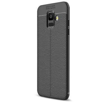 Szilikon telefonvédő (közepesen ütésálló, bőr hatású, varrás minta) FEKETE Samsung Galaxy A6 (2018) SM-A600F kép