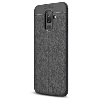 Szilikon telefonvédő (közepesen ütésálló, bőr hatású, varrás minta) FEKETE Samsung Galaxy A6+ (2018) SM-A605F kép