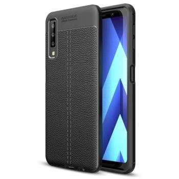 Szilikon telefonvédő (közepesen ütésálló, bőr hatású, varrás minta) FEKETE Samsung Galaxy A7 (2018) SM-A750F kép