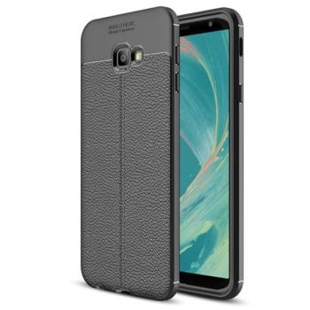 Szilikon telefonvédő (közepesen ütésálló, bőr hatású, varrás minta) FEKETE Samsung Galaxy J4 Plus (SM-J415F) kép