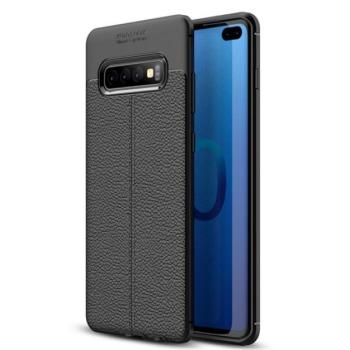 Szilikon telefonvédő (közepesen ütésálló, bőr hatású, varrás minta) FEKETE Samsung Galaxy S10 Plus (SM-G975) kép