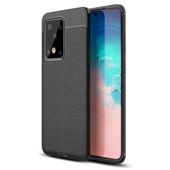 Szilikon telefonvédő (közepesen ütésálló, bőr hatású, varrás minta) FEKETE Samsung Galaxy S20 Ultra (SM-G988F), Samsung Galaxy S20 Ultra 5G (SM-G988B) kép