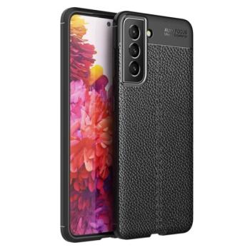 Szilikon telefonvédő (közepesen ütésálló, bőr hatású, varrás minta) FEKETE Samsung Galaxy S21 FE (SM-G990) kép
