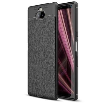 Szilikon telefonvédő (közepesen ütésálló, bőr hatású, varrás minta) FEKETE Sony Xperia 10 (L4113) kép