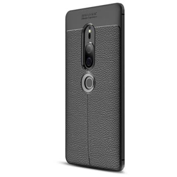 Szilikon telefonvédő (közepesen ütésálló, bőr hatású, varrás minta) FEKETE Sony Xperia XZ2 Premium (H8166) kép