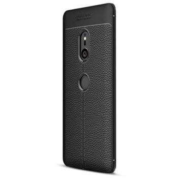 Szilikon telefonvédő (közepesen ütésálló, bőr hatású, varrás minta) FEKETE Sony Xperia XZ3 (H9436) kép