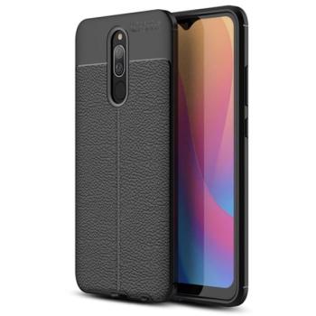 Szilikon telefonvédő (közepesen ütésálló, bőr hatású, varrás minta) FEKETE Xiaomi Redmi 8A kép