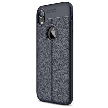Szilikon telefonvédő (közepesen ütésálló, bőr hatású, varrás minta, logó kivágás) SÖTÉTKÉK Apple iPhone XR 6.1 kép