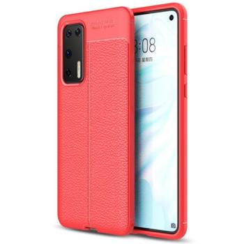 Szilikon telefonvédő (közepesen ütésálló, bőr hatású, varrás minta) PIROS Huawei P40 kép