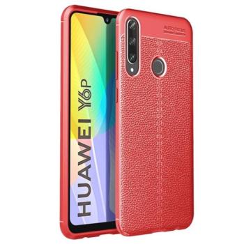 Szilikon telefonvédő (közepesen ütésálló, bőr hatású, varrás minta) PIROS Huawei Y6p kép