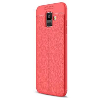 Szilikon telefonvédő (közepesen ütésálló, bőr hatású, varrás minta) PIROS Samsung Galaxy A6 (2018) SM-A600F kép