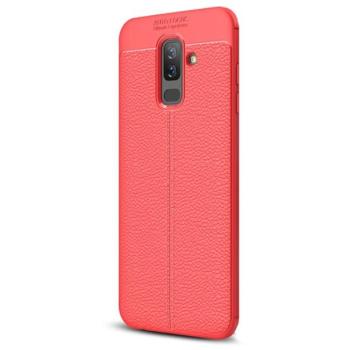 Szilikon telefonvédő (közepesen ütésálló, bőr hatású, varrás minta) PIROS Samsung Galaxy A6+ (2018) SM-A605F kép