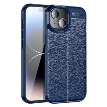 Szilikon telefonvédő (közepesen ütésálló, bőr hatású, varrás minta) SÖTÉTKÉK Apple iPhone 15 Plus kép