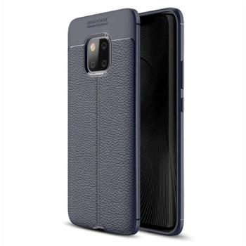 Szilikon telefonvédő (közepesen ütésálló, bőr hatású, varrás minta) SÖTÉTKÉK Huawei Mate 20 Pro kép