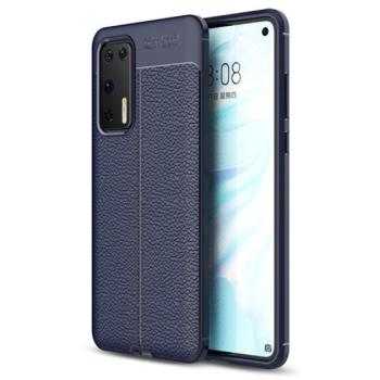 Szilikon telefonvédő (közepesen ütésálló, bőr hatású, varrás minta) SÖTÉTKÉK Huawei P40 kép