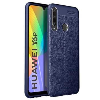 Szilikon telefonvédő (közepesen ütésálló, bőr hatású, varrás minta) SÖTÉTKÉK Huawei Y6p kép