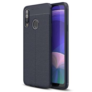 Szilikon telefonvédő (közepesen ütésálló, bőr hatású, varrás minta) SÖTÉTKÉK Samsung Galaxy A20s (SM-A207F) kép