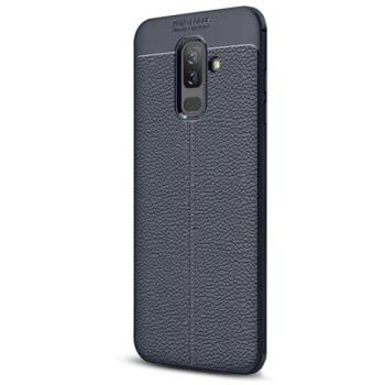 Szilikon telefonvédő (közepesen ütésálló, bőr hatású, varrás minta) SÖTÉTKÉK Samsung Galaxy A6+ (2018) SM-A605F kép