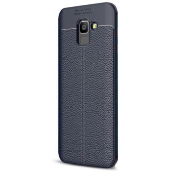 Szilikon telefonvédő (közepesen ütésálló, bőr hatású, varrás minta) SÖTÉTKÉK Samsung Galaxy J6 (2018) SM-J600F kép